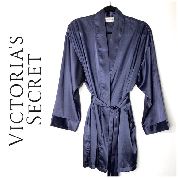 Victoria's Secret Other - Victoria’s Secret Silky Satin Kimono Navy Robe